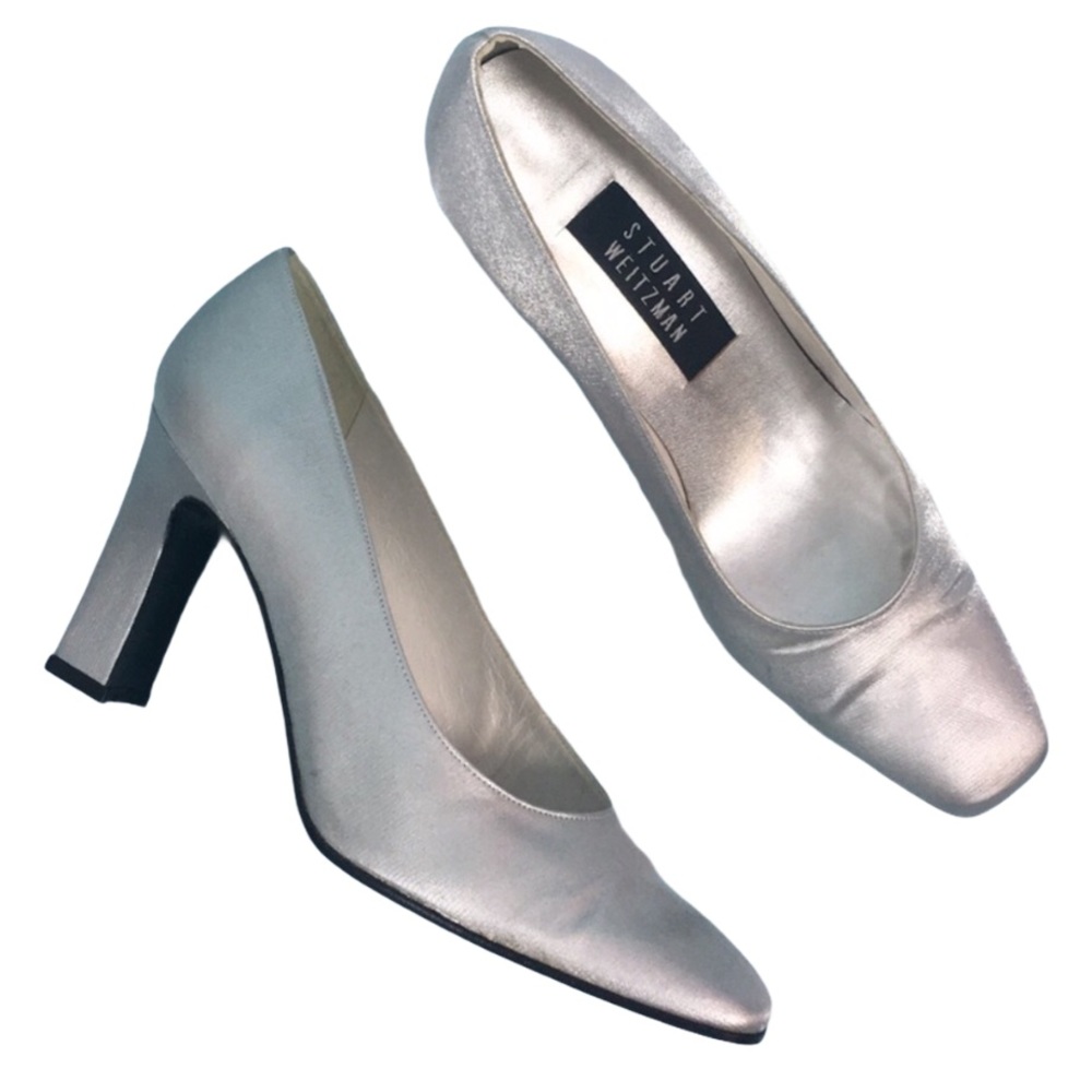 Vintage Stuart Weitzman Silver Square-Toed Heels